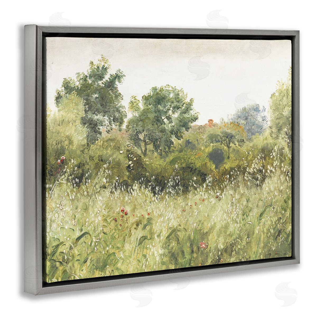 Leah Straatsma Vintage Trees And Fields Gray Floating Frame Canvas Art Print