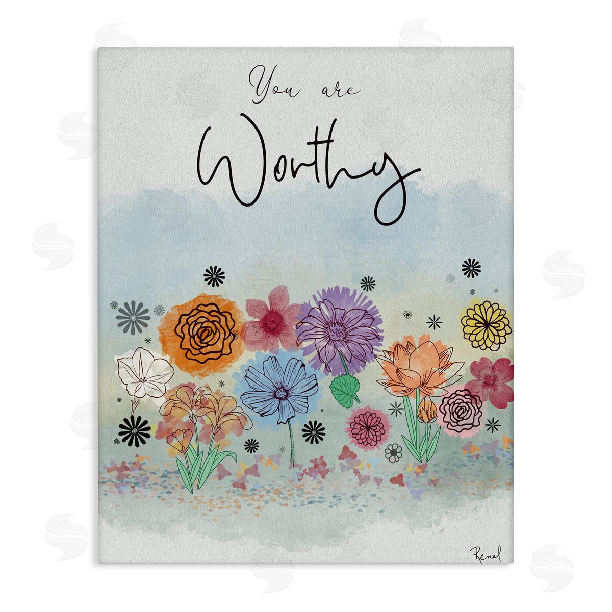 Renel Peters You Are Worthy Modern Blooms Canvas Wall Art Print