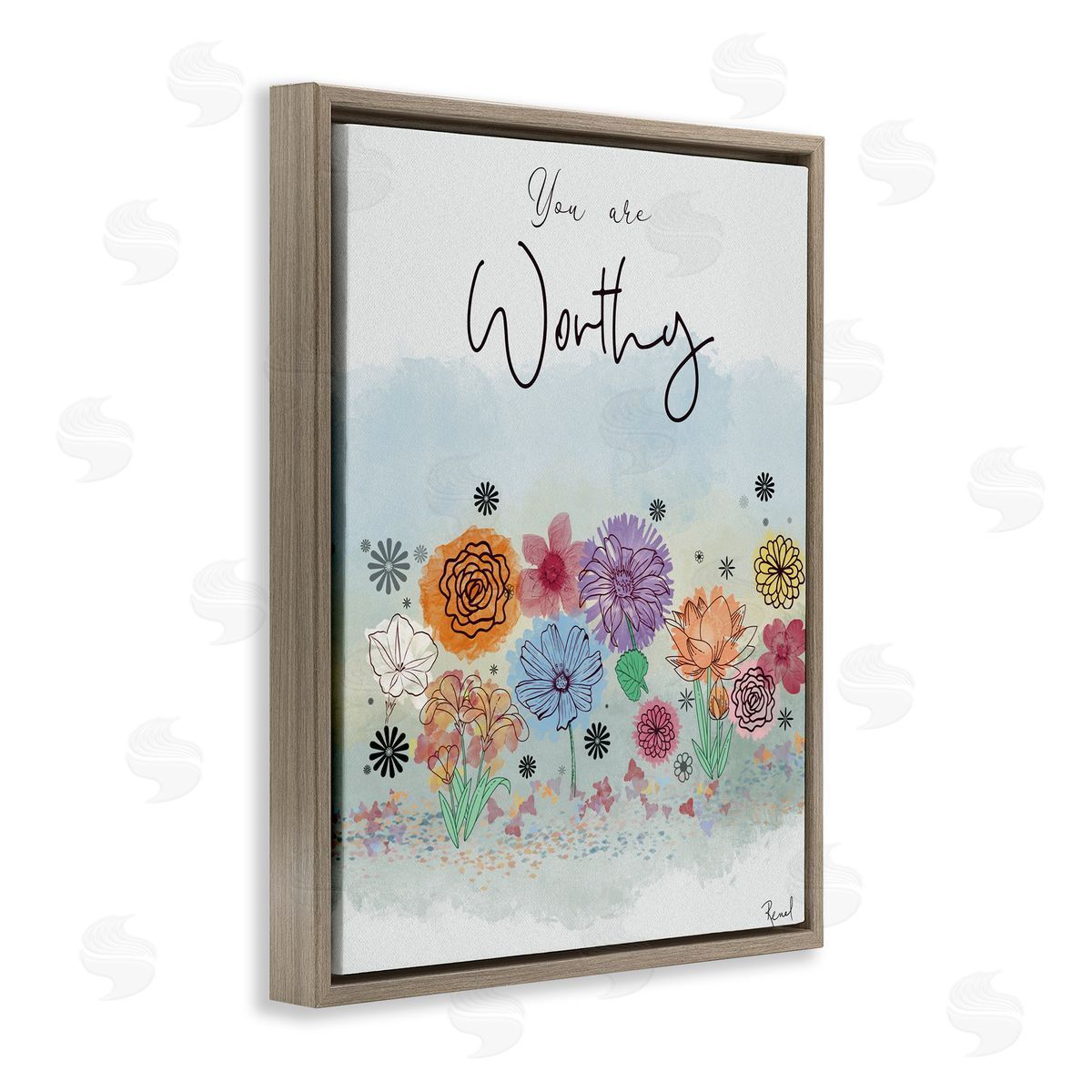 Renel Peters You Are Worthy Modern Blooms Brown Floating Frame Canvas Art Print
