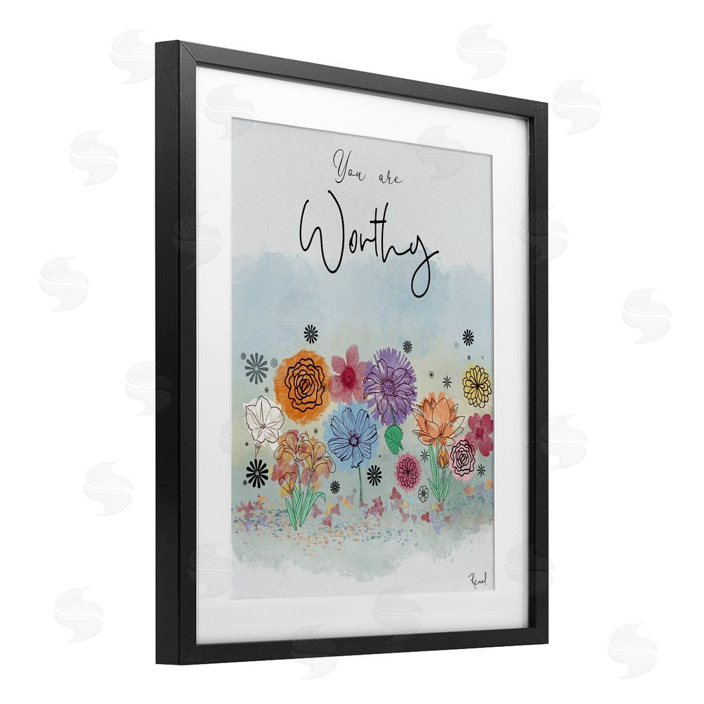 Renel Peters You Are Worthy Modern Blooms Black Framed Print Under Glass Art