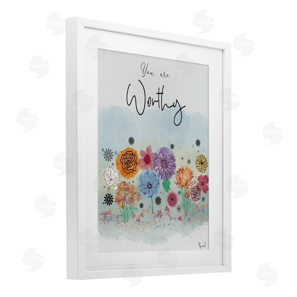 Renel Peters You Are Worthy Modern Blooms White Framed Print Under Glass Art