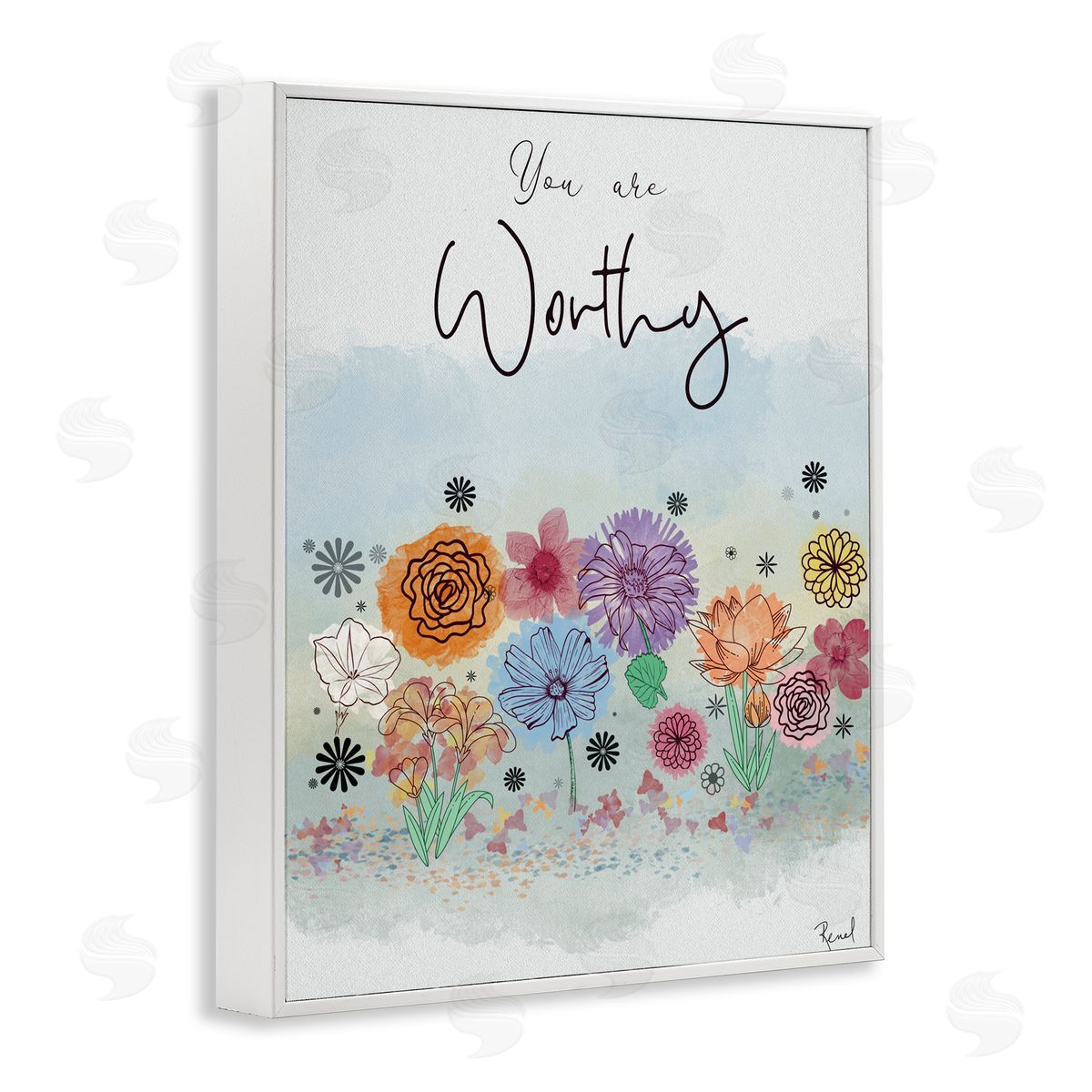 Renel Peters You Are Worthy Modern Blooms White Frame Giclee Art Print