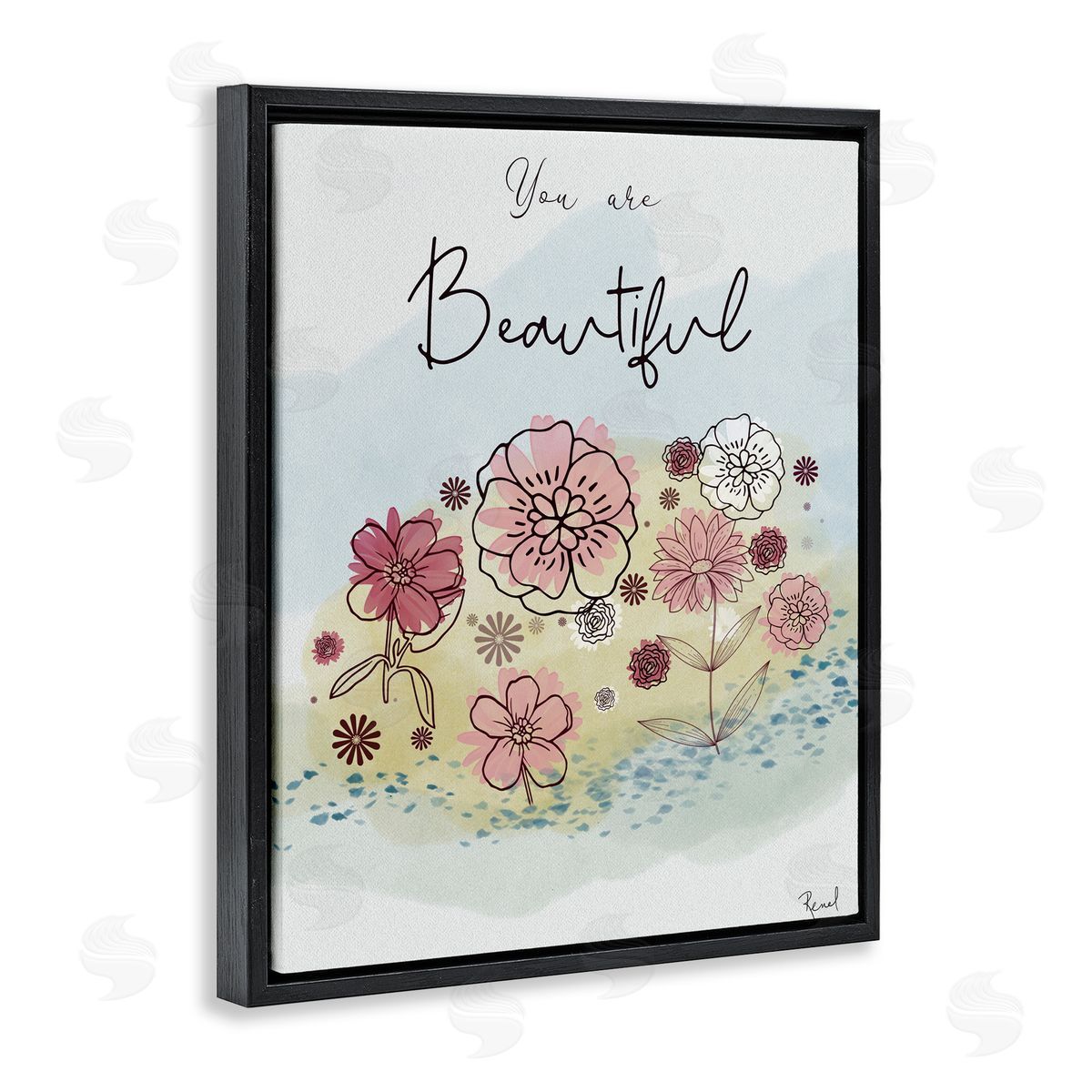 Renel Peters You Are Beautiful Modern Blooms Black Floating Frame Canvas Wall Art Print