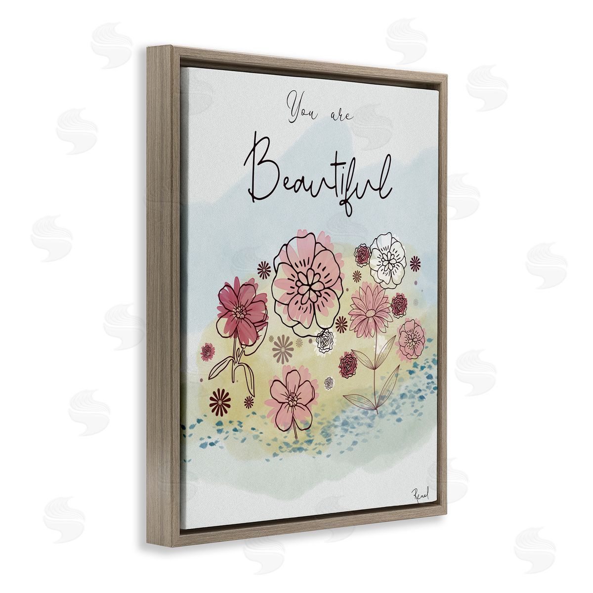 Renel Peters You Are Beautiful Modern Blooms Brown Floating Frame Canvas Art Print