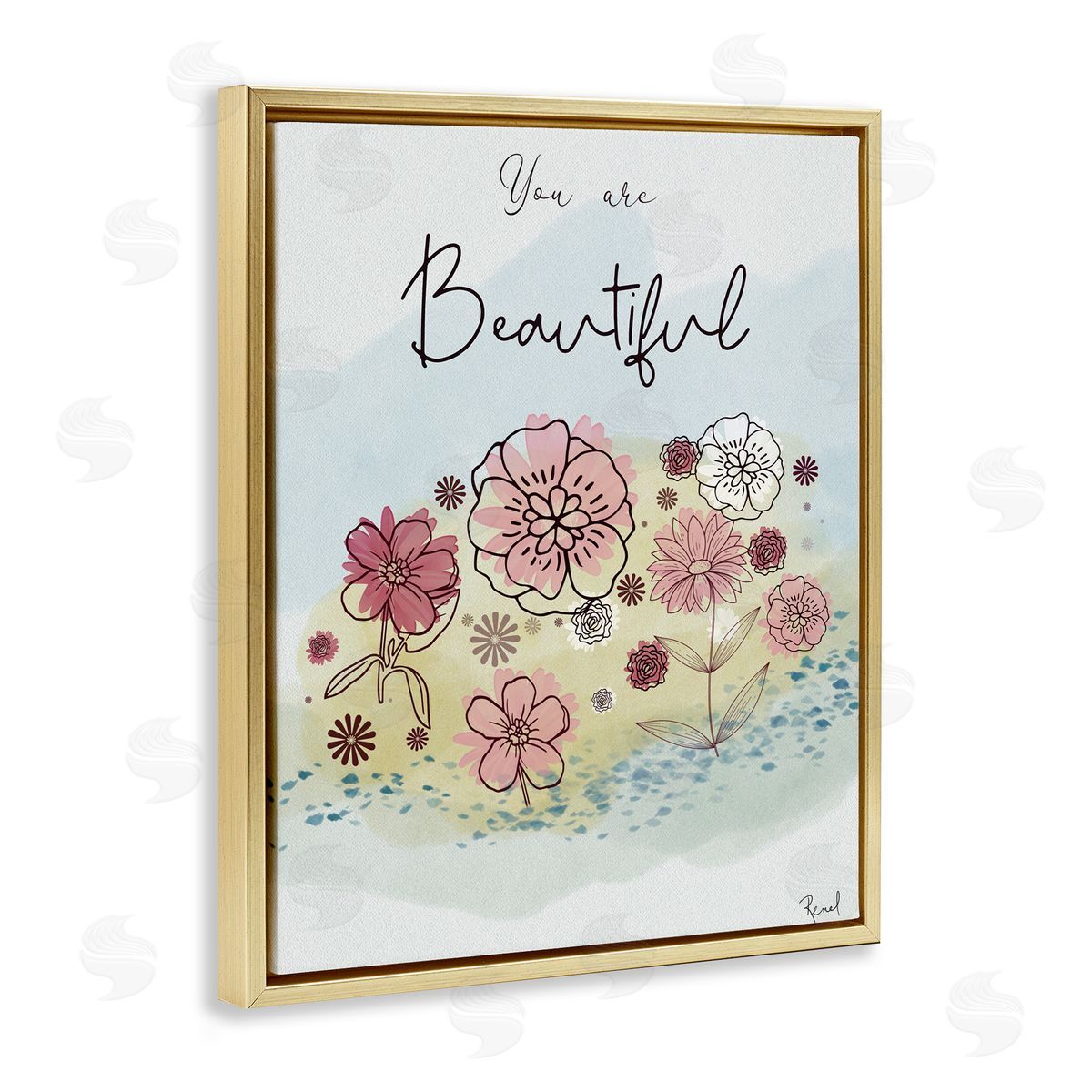 Renel Peters You Are Beautiful Modern Blooms Gold Floating Frame Canvas Art Print