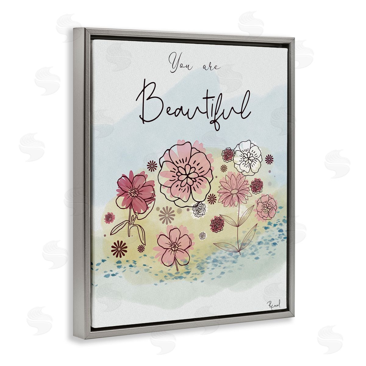 Renel Peters You Are Beautiful Modern Blooms Gray Floating Frame Canvas Art Print