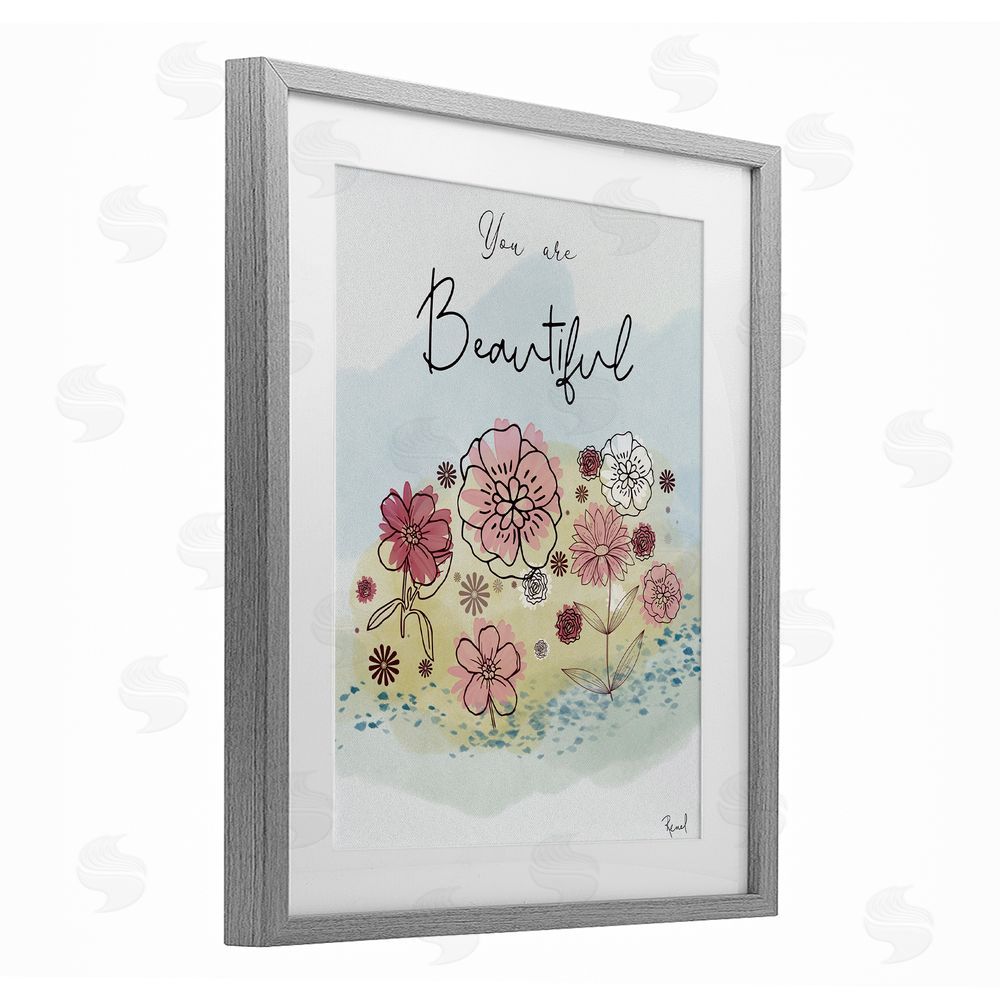 Renel Peters You Are Beautiful Modern Blooms Gray Framed Print Under Glass Art