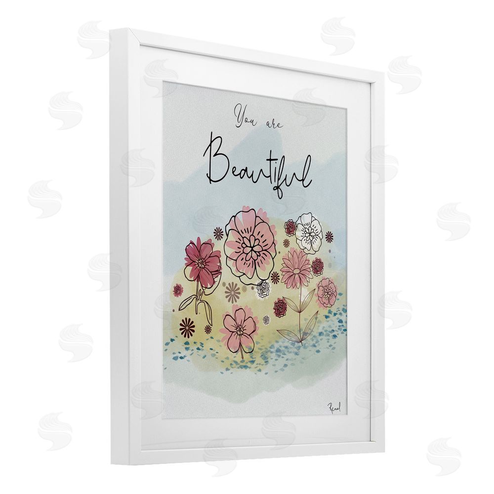 Renel Peters You Are Beautiful Modern Blooms White Framed Print Under Glass Art