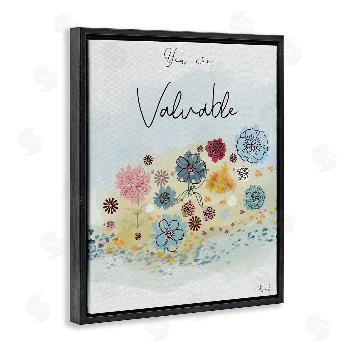 Renel Peters You Are Valuable Modern Blooms Black Floating Frame Canvas Wall Art Print