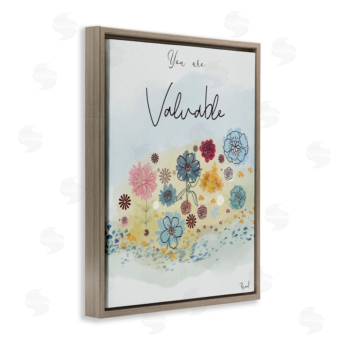 Renel Peters You Are Valuable Modern Blooms Brown Floating Frame Canvas Art Print