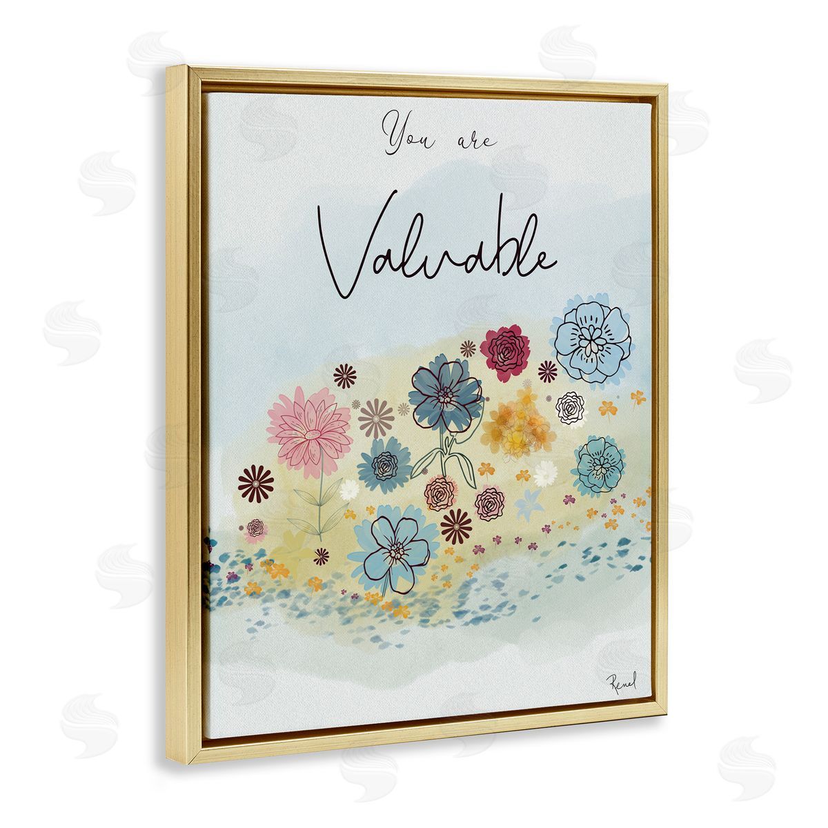 Renel Peters You Are Valuable Modern Blooms Gold Floating Frame Canvas Art Print