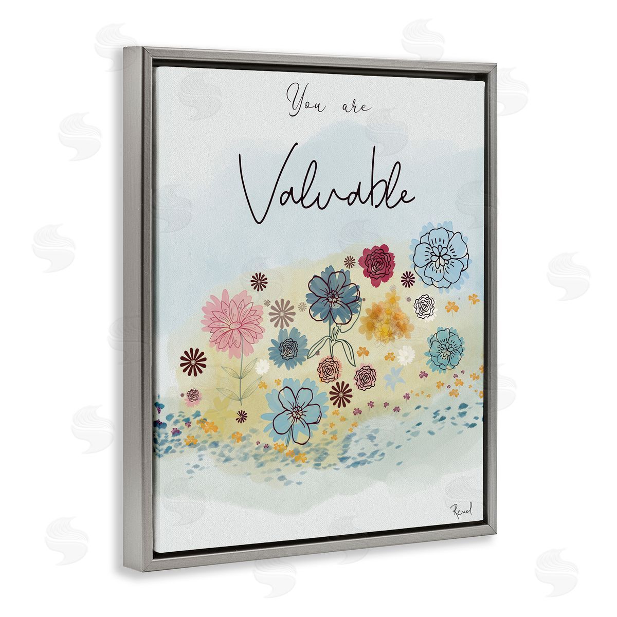 Renel Peters You Are Valuable Modern Blooms Gray Floating Frame Canvas Art Print