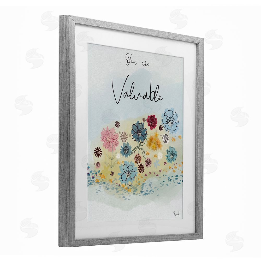 Renel Peters You Are Valuable Modern Blooms Gray Framed Print Under Glass Art