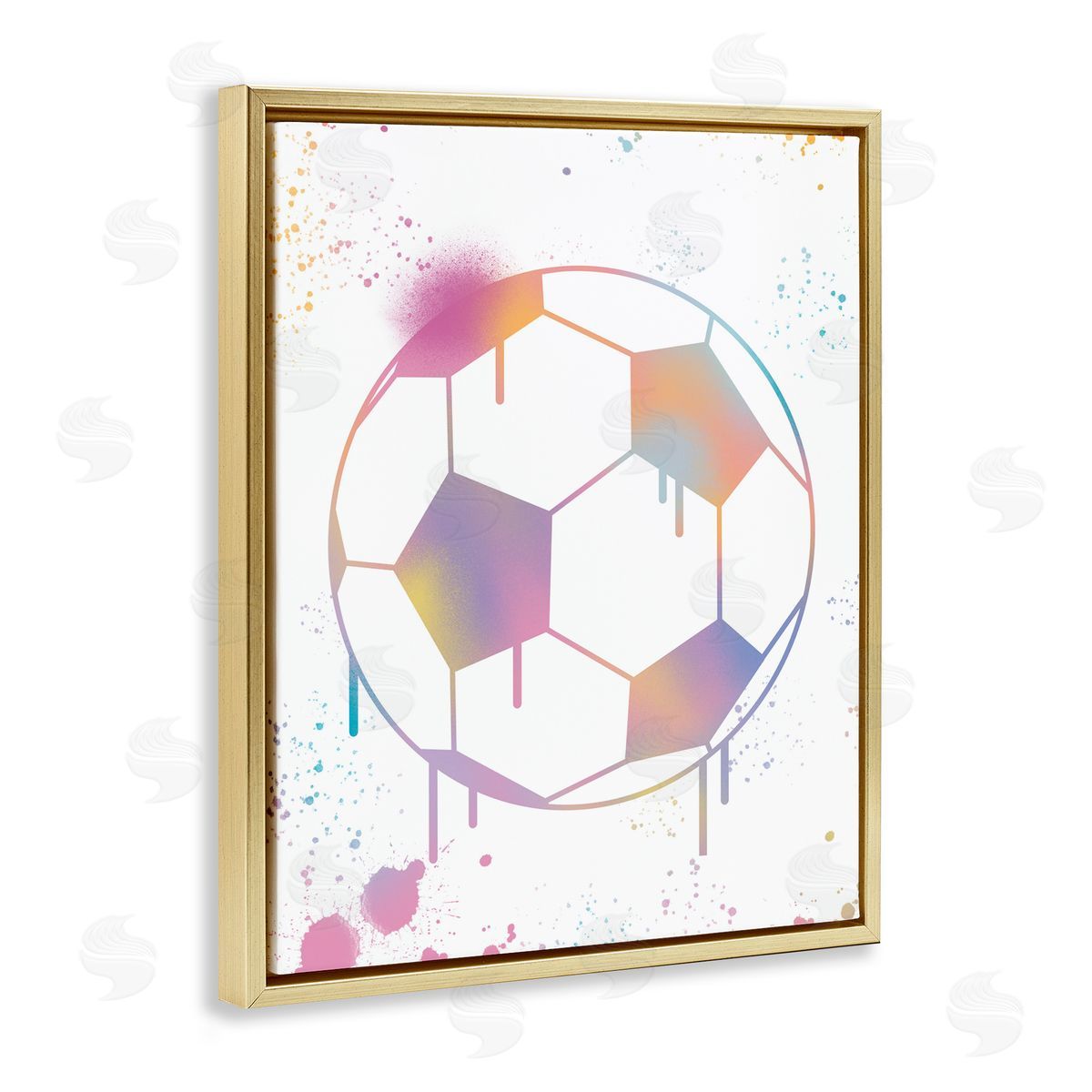Marcus Prime Graffiti Soccer Ball Drip Gold Floating Frame Canvas Art Print