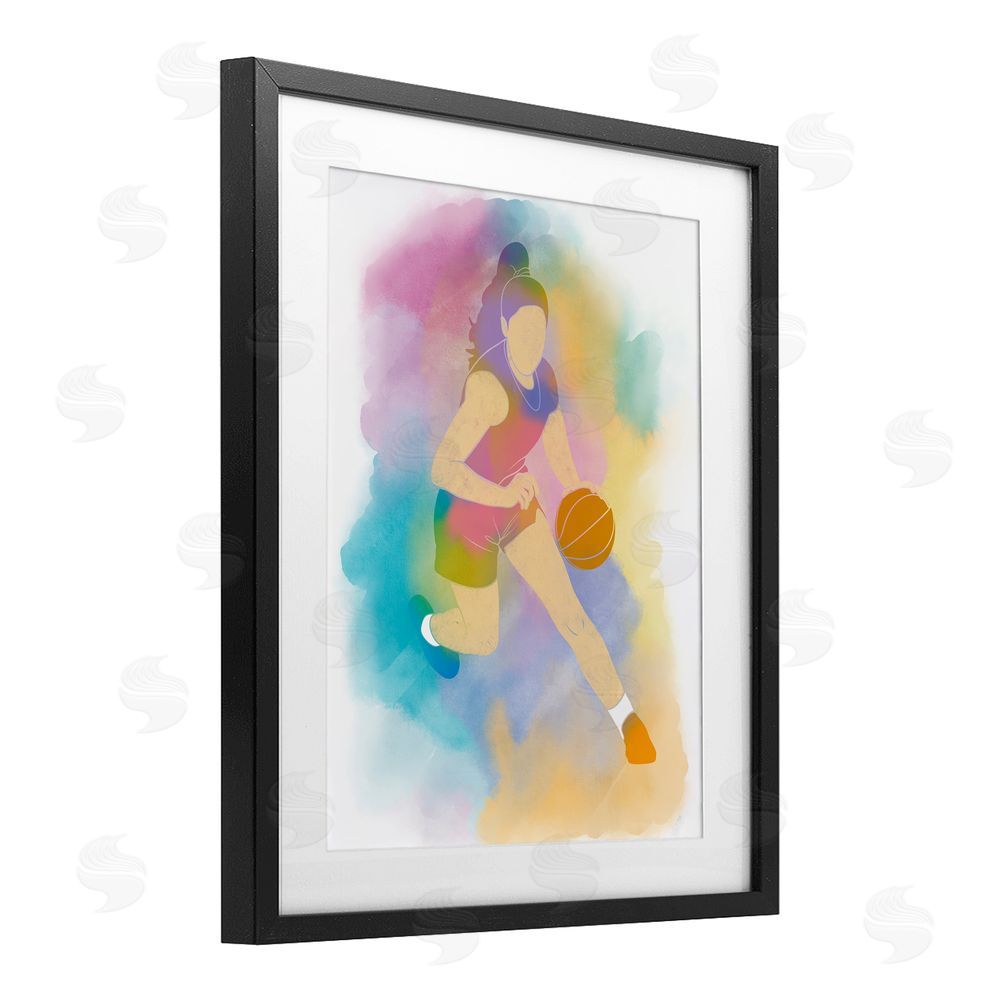 Marcus Prime Colorful Sports Basketball Black Framed Print Under Glass Art