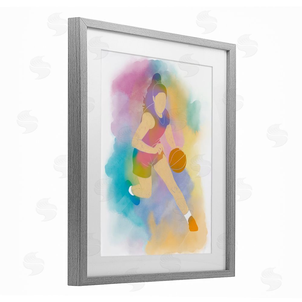 Marcus Prime Colorful Sports Basketball Gray Framed Print Under Glass Art