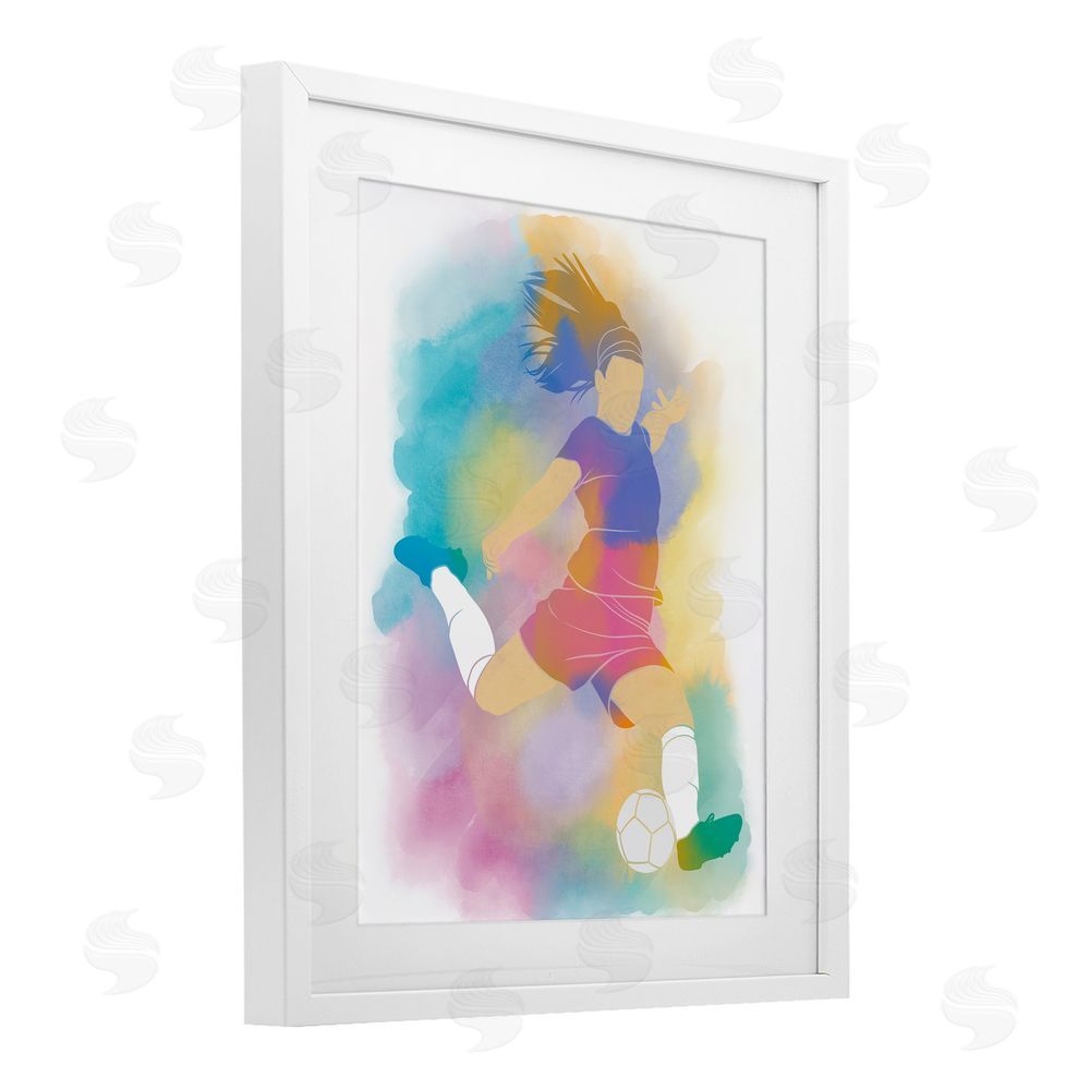 Marcus Prime Colorful Sports Soccer White Framed Print Under Glass Art