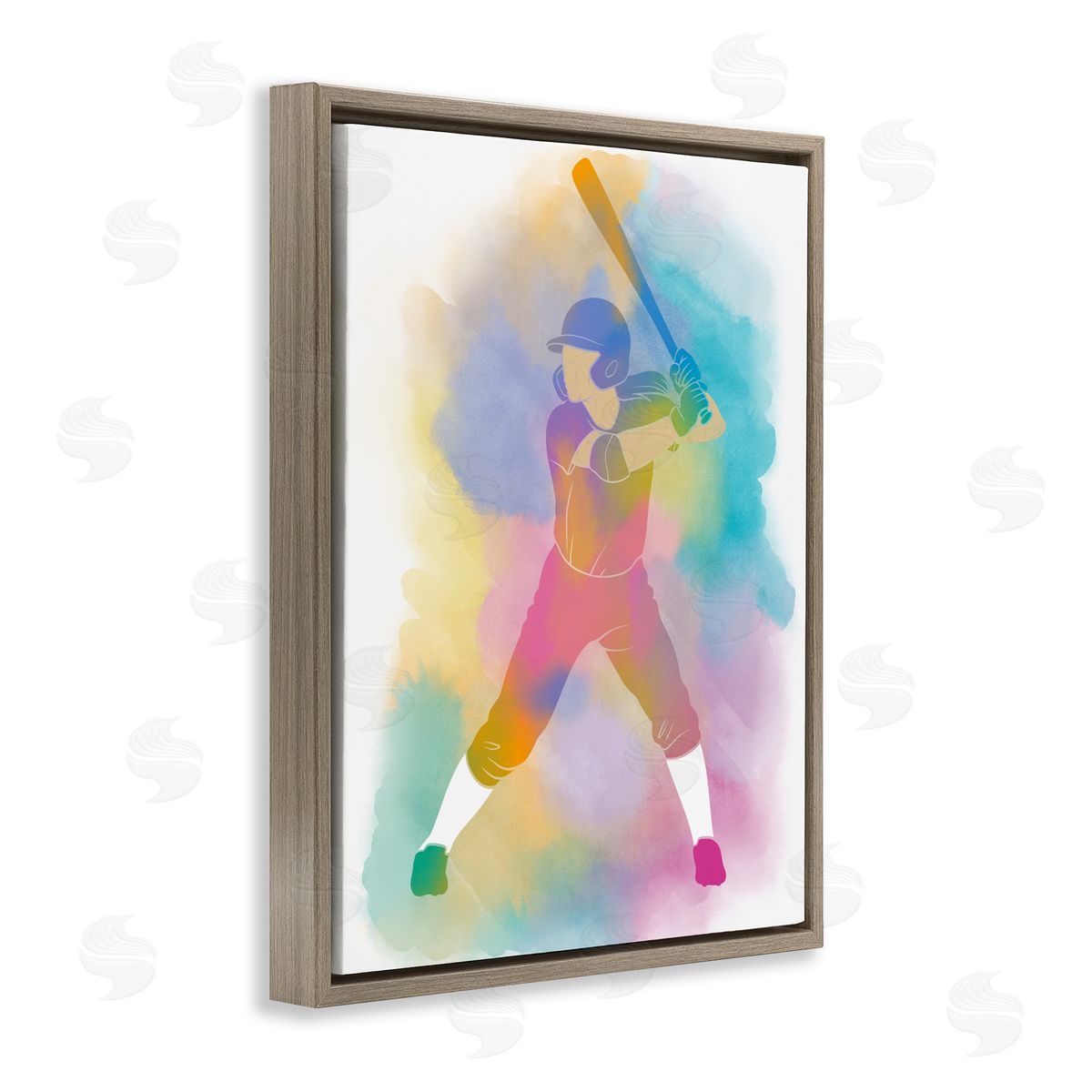 Marcus Prime Colorful Sports Baseball Brown Floating Frame Canvas Art Print
