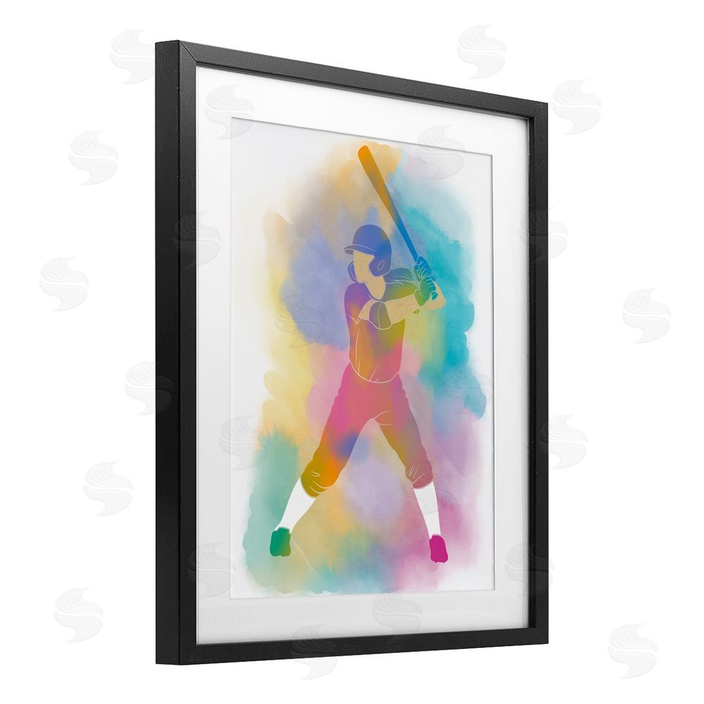 Marcus Prime Colorful Sports Baseball Black Framed Print Under Glass Art