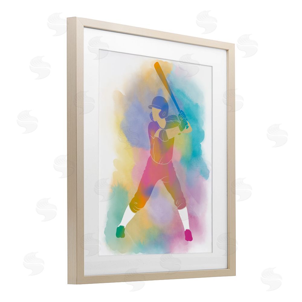 Marcus Prime Colorful Sports Baseball Birch Framed Print Under Glass Art