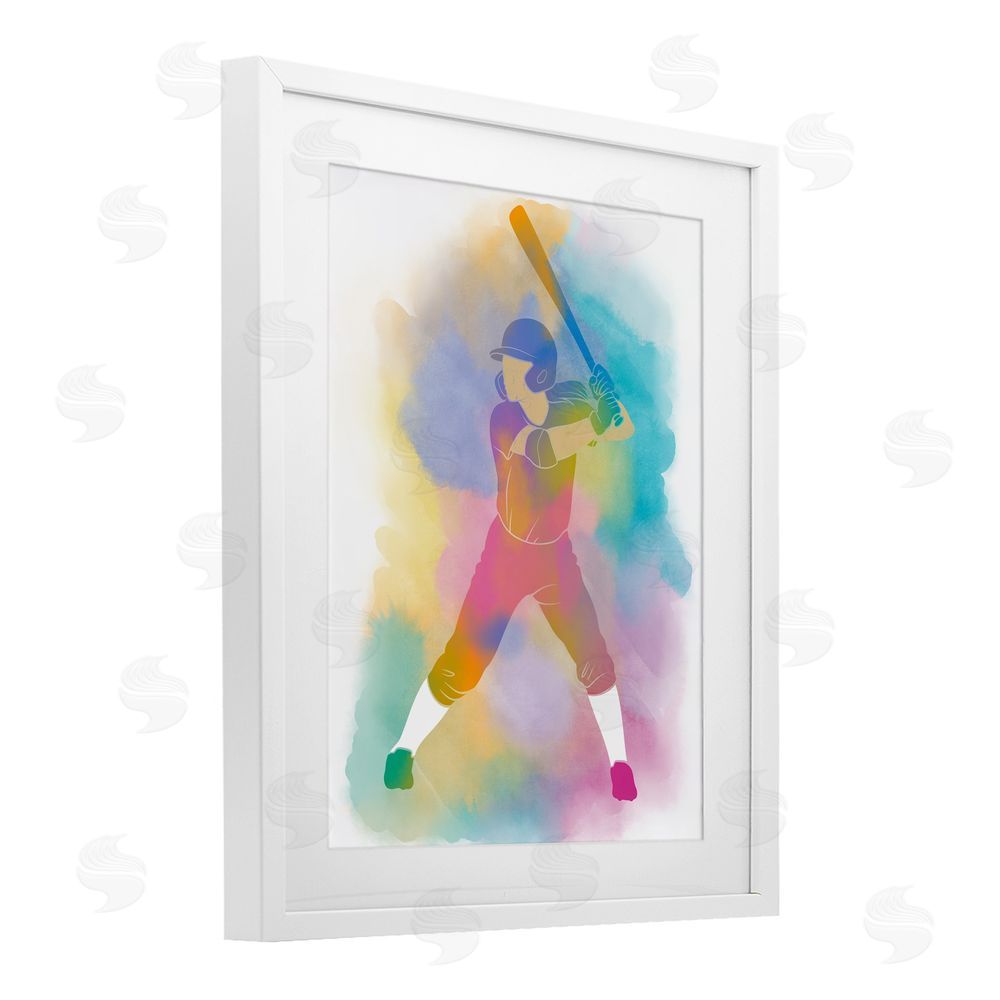 Marcus Prime Colorful Sports Baseball White Framed Print Under Glass Art