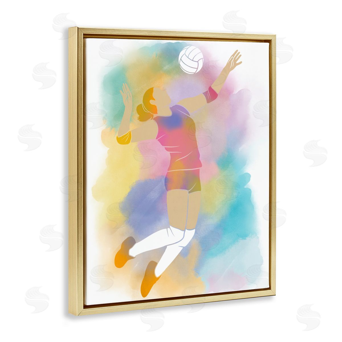 Marcus Prime Colorful Sports Volleyball Gold Floating Frame Canvas Art Print