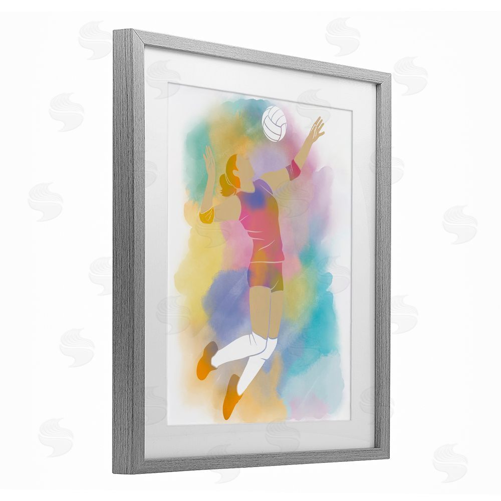 Marcus Prime Colorful Sports Volleyball Gray Framed Print Under Glass Art