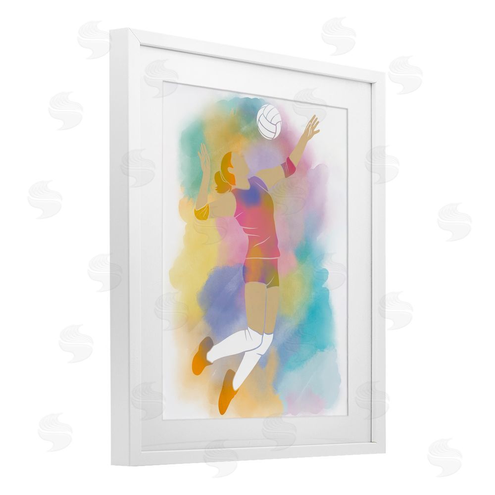 Marcus Prime Colorful Sports Volleyball White Framed Print Under Glass Art