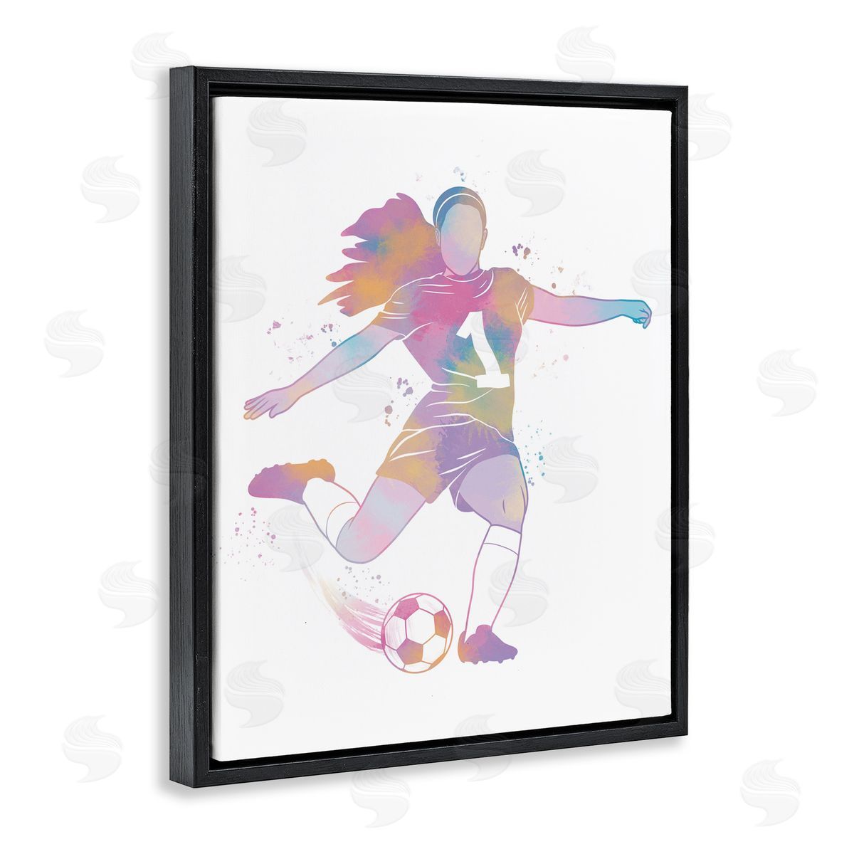 Marcus Prime Woman Athlete Pastel Soccer Black Floating Frame Canvas Wall Art Print