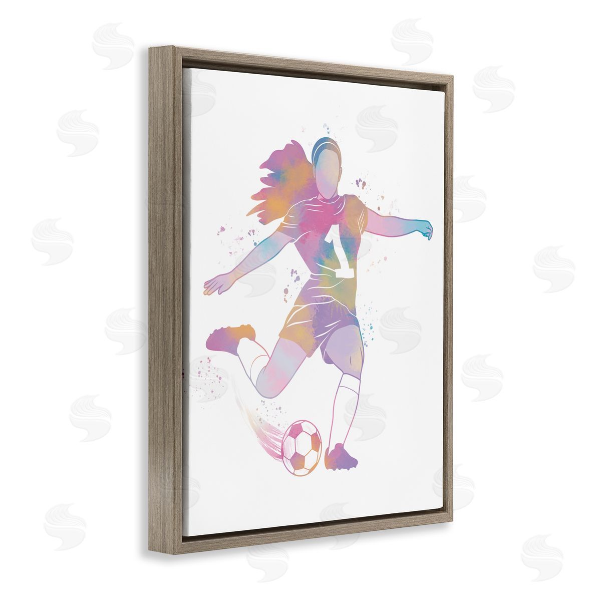 Marcus Prime Woman Athlete Pastel Soccer Brown Floating Frame Canvas Art Print