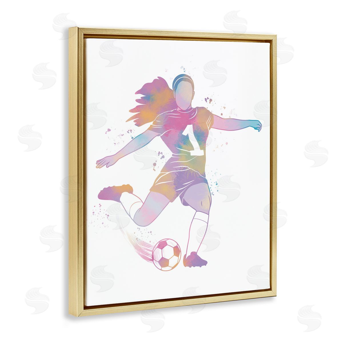 Marcus Prime Woman Athlete Pastel Soccer Gold Floating Frame Canvas Art Print