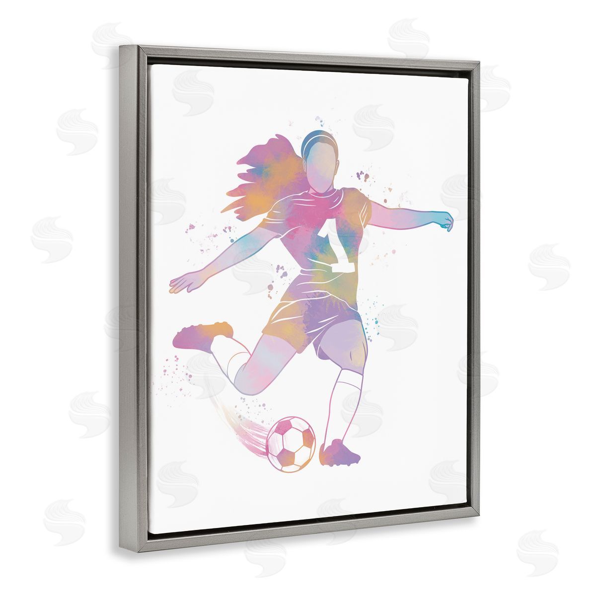 Marcus Prime Woman Athlete Pastel Soccer Gray Floating Frame Canvas Art Print