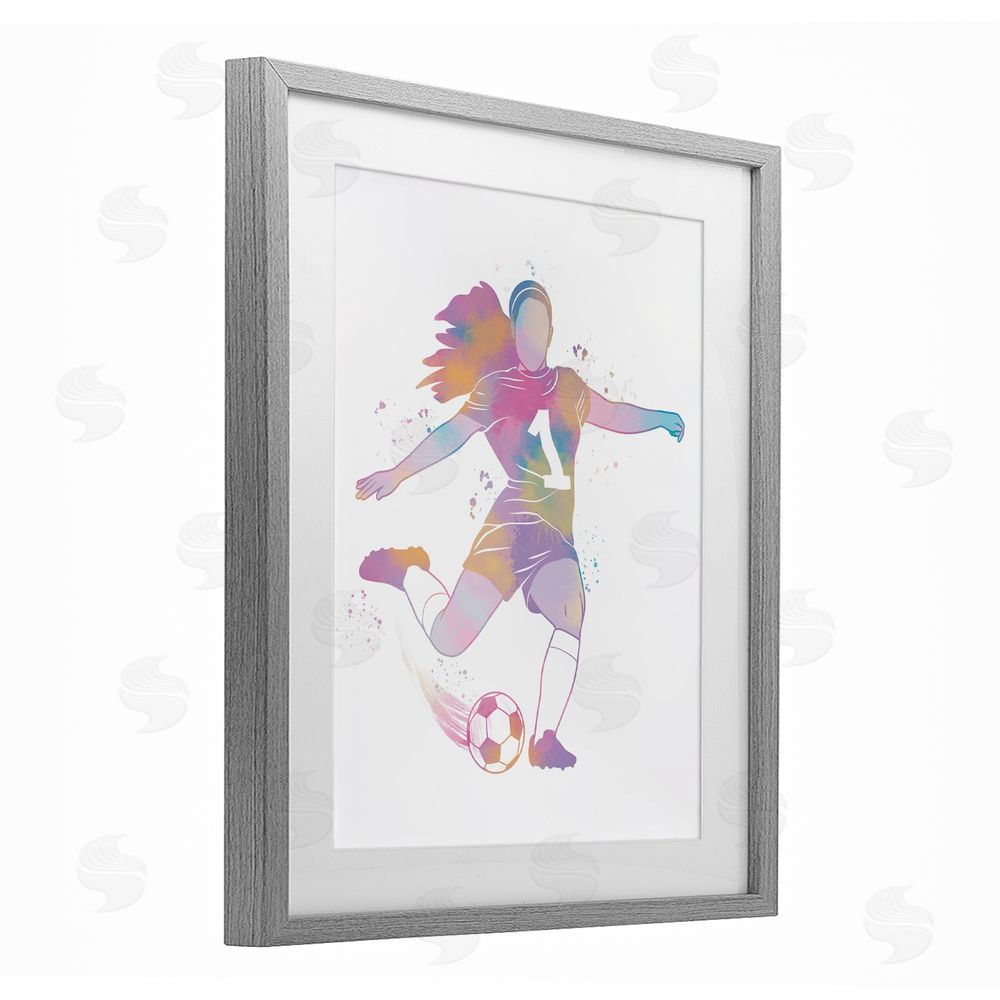Marcus Prime Woman Athlete Pastel Soccer Gray Framed Print Under Glass Art