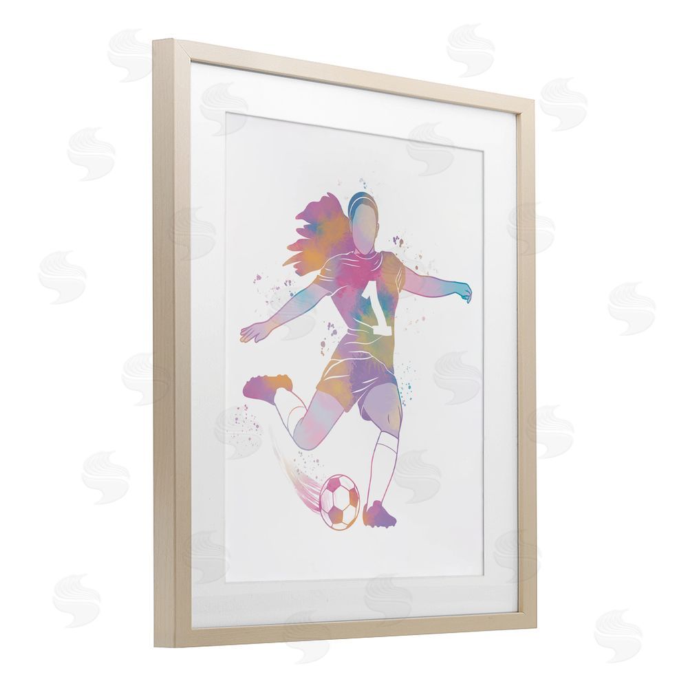 Marcus Prime Woman Athlete Pastel Soccer Birch Framed Print Under Glass Art