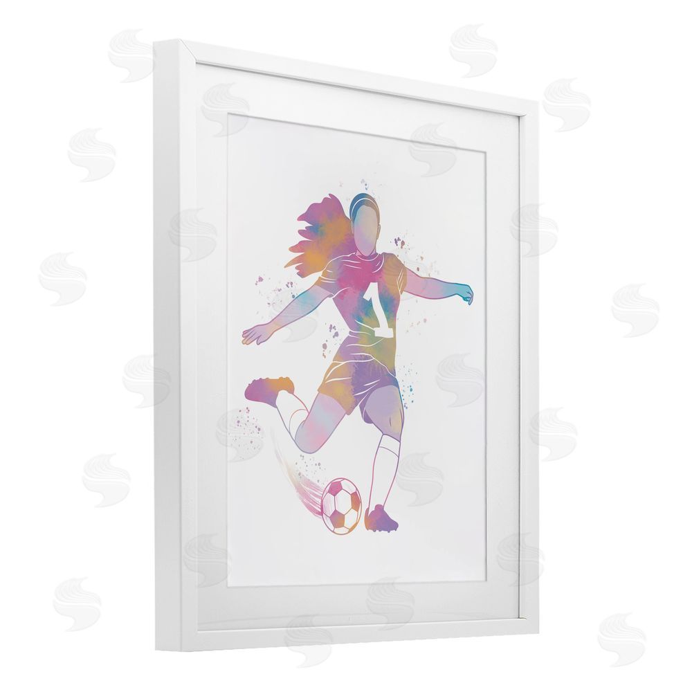 Marcus Prime Woman Athlete Pastel Soccer White Framed Print Under Glass Art