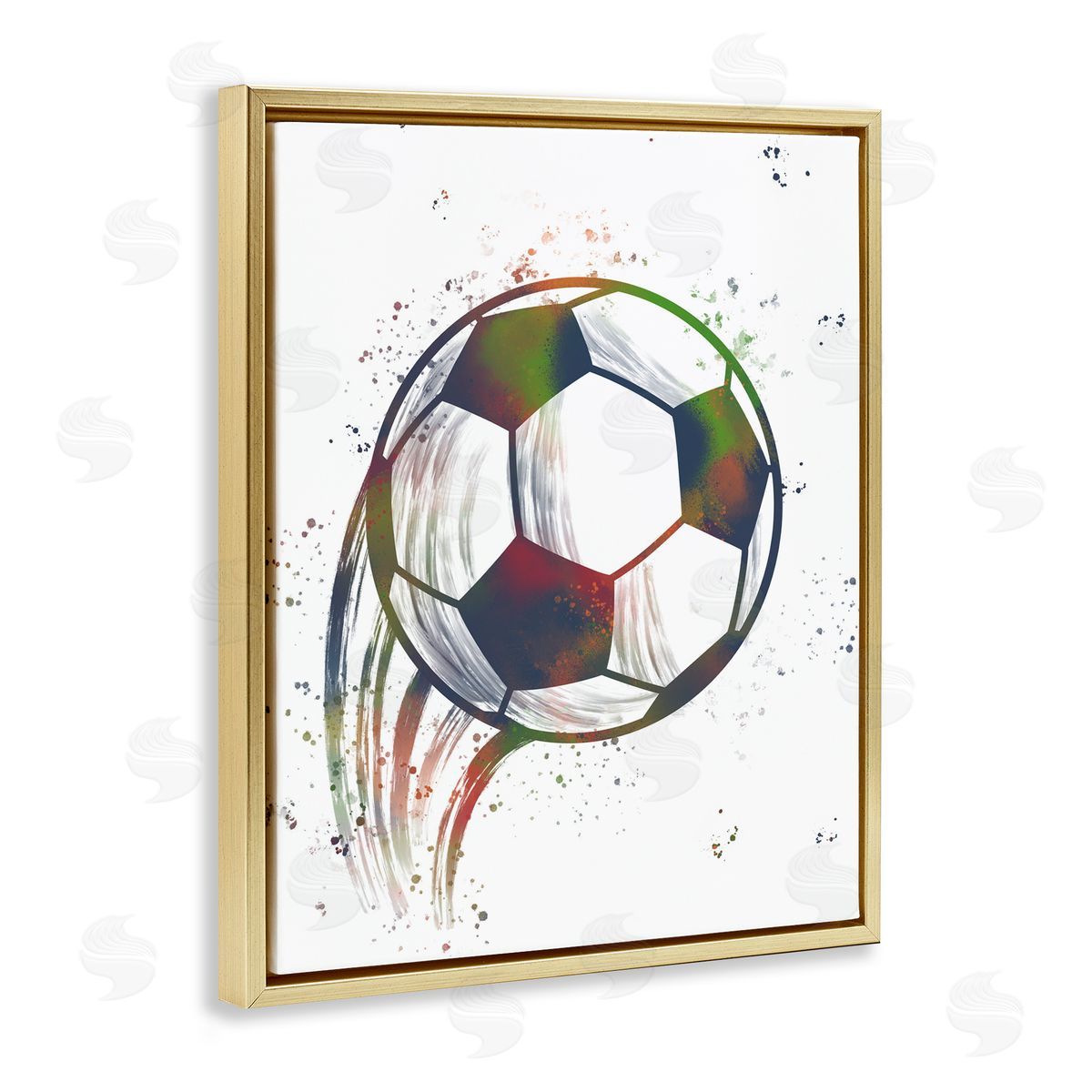 Marcus Prime Splatter Soccer Ball Gold Floating Frame Canvas Art Print