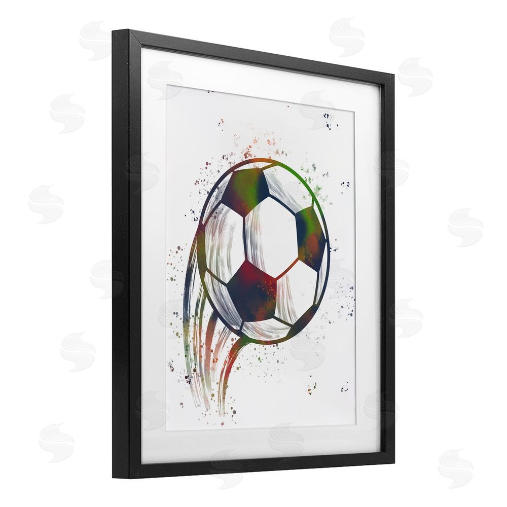 Marcus Prime Splatter Soccer Ball Black Framed Print Under Glass Art