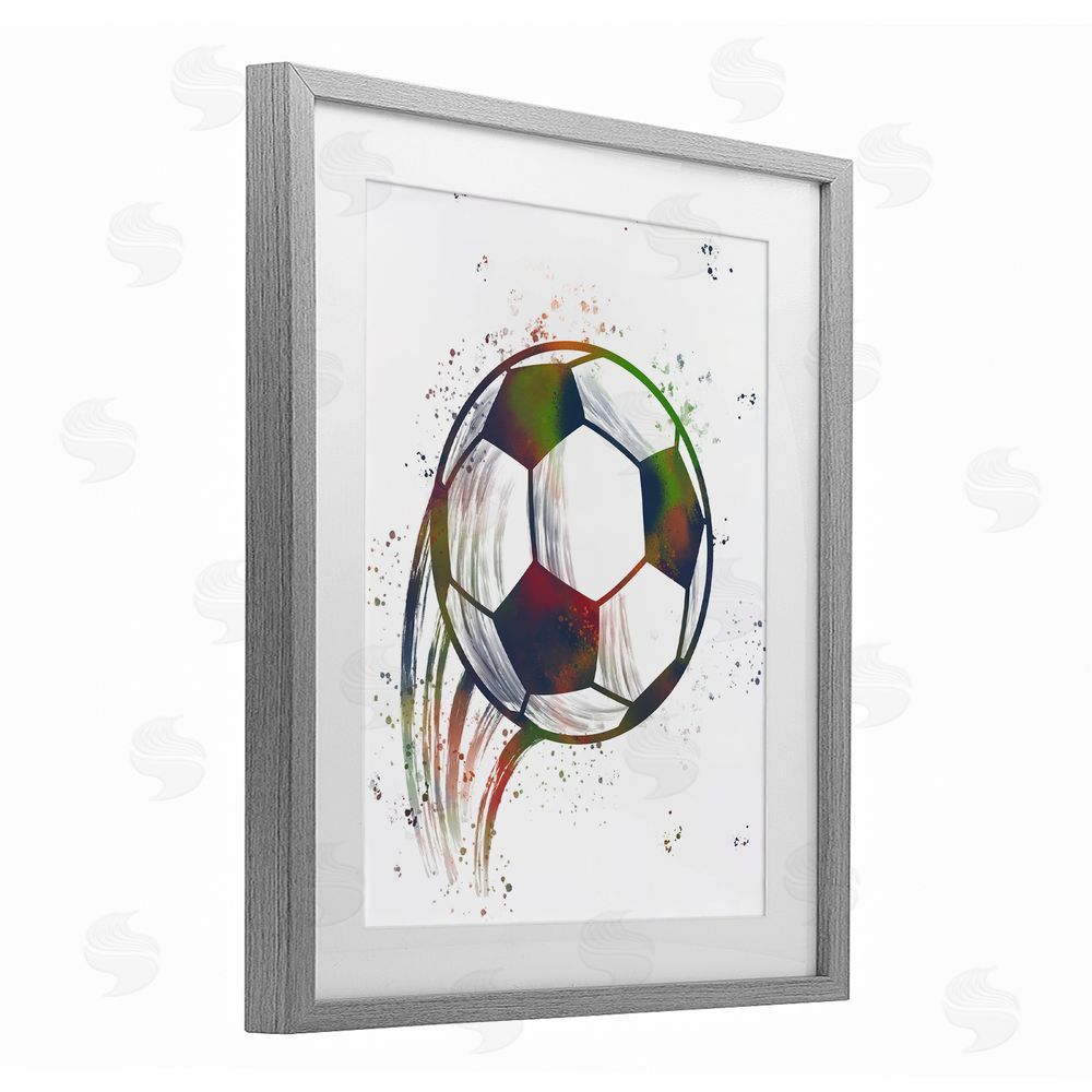 Marcus Prime Splatter Soccer Ball Gray Framed Print Under Glass Art