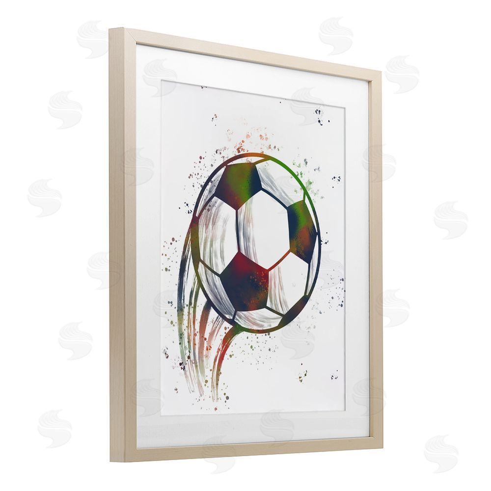Marcus Prime Splatter Soccer Ball Birch Framed Print Under Glass Art