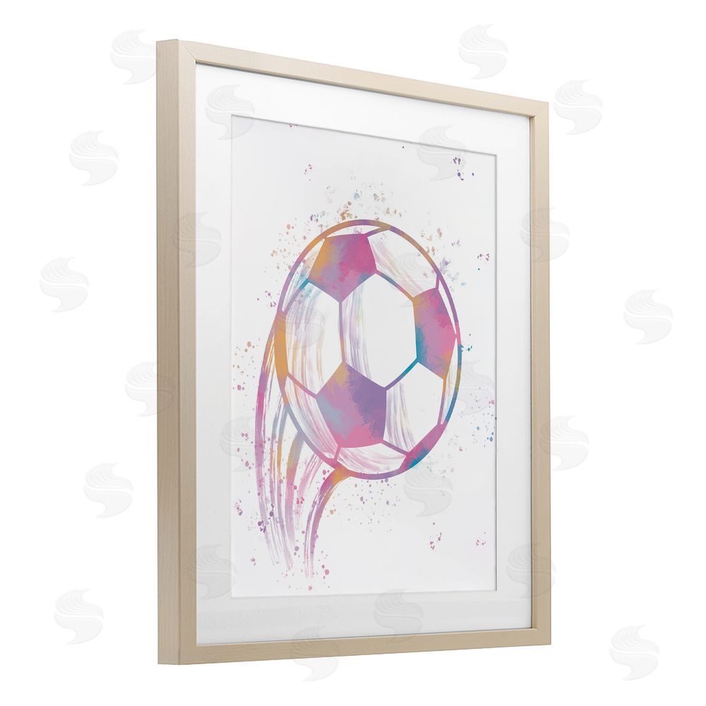 Marcus Prime Fast Pastel Soccer Ball Birch Framed Print Under Glass Art