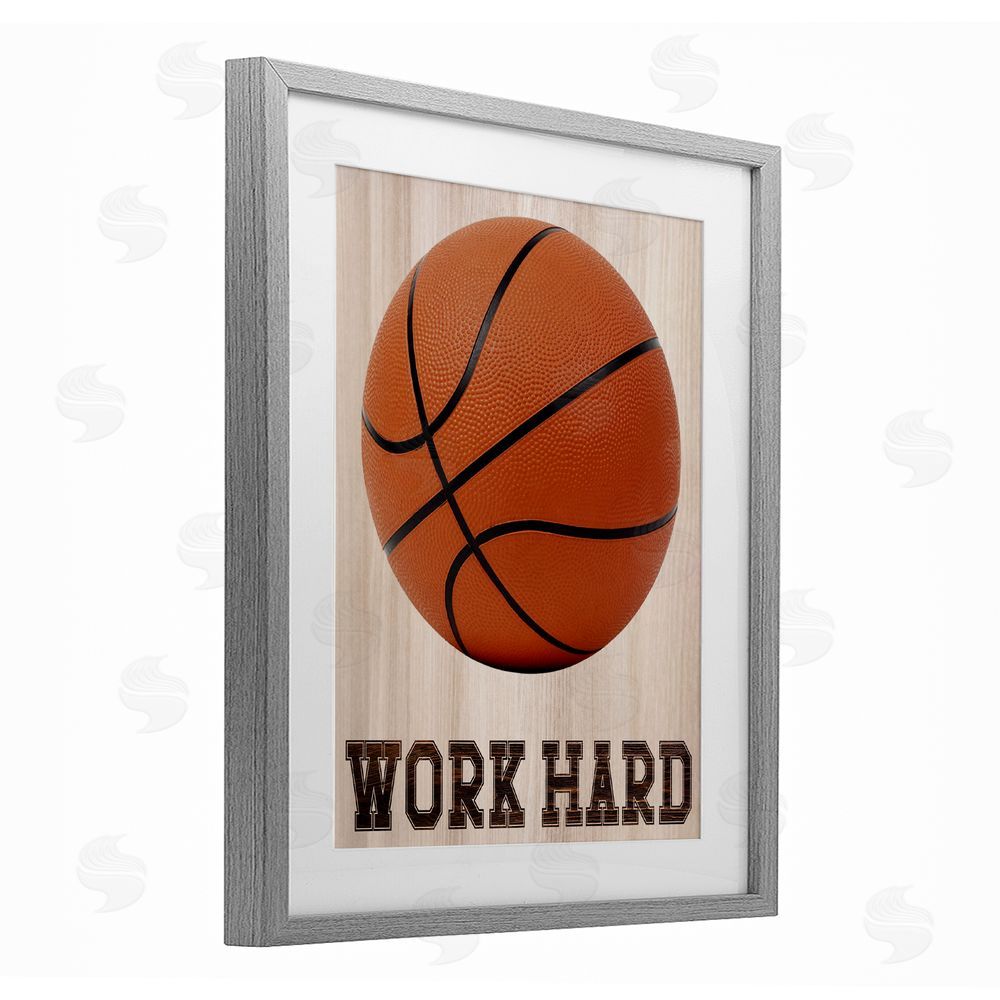 Marcus Prime Work Hard Basketball Gray Framed Print Under Glass Art