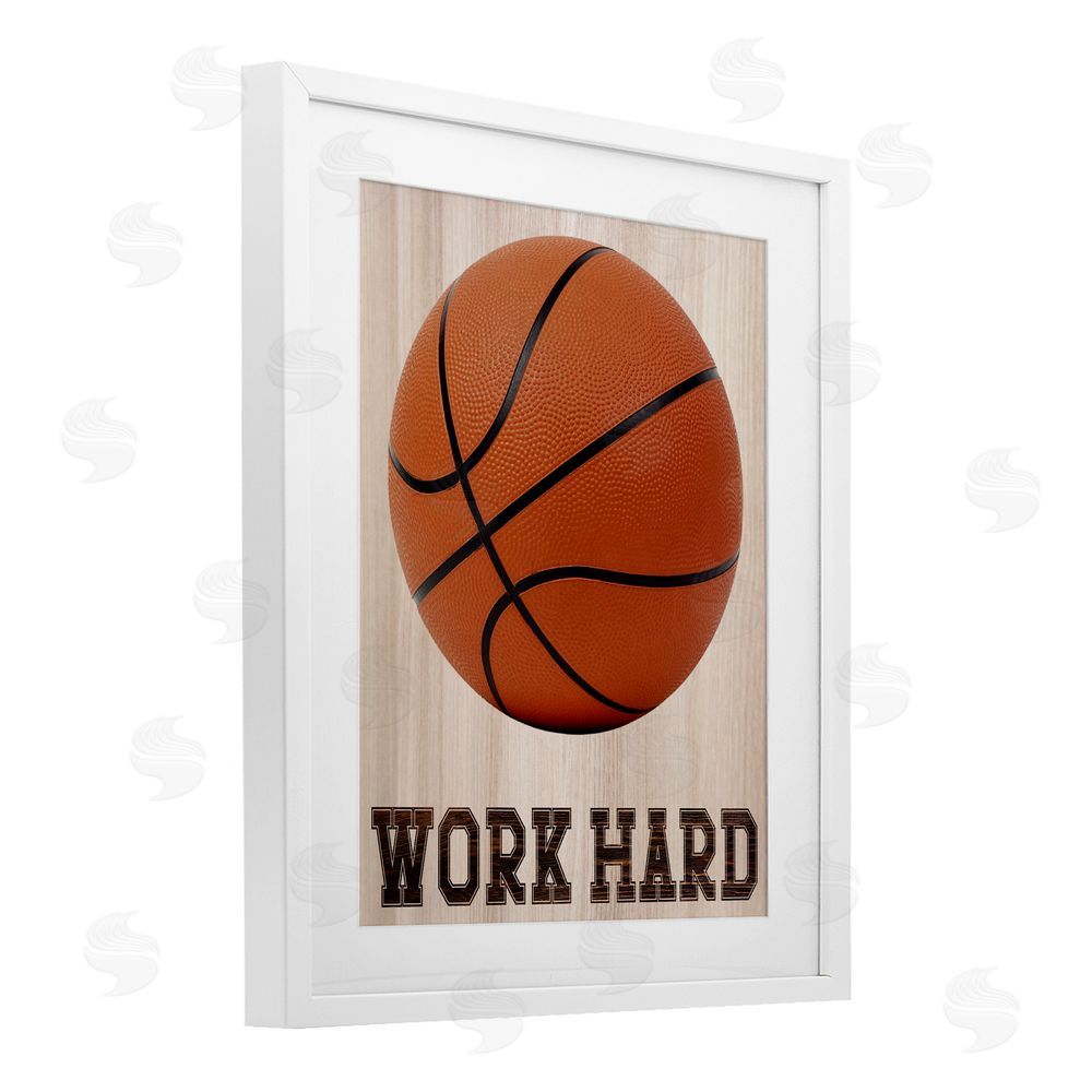 Marcus Prime Work Hard Basketball White Framed Print Under Glass Art