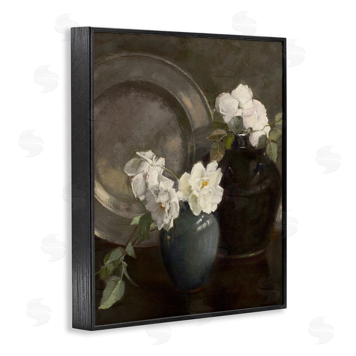 Leah Straatsma Peony Still Life with Plate Black Framed Giclee Art Print