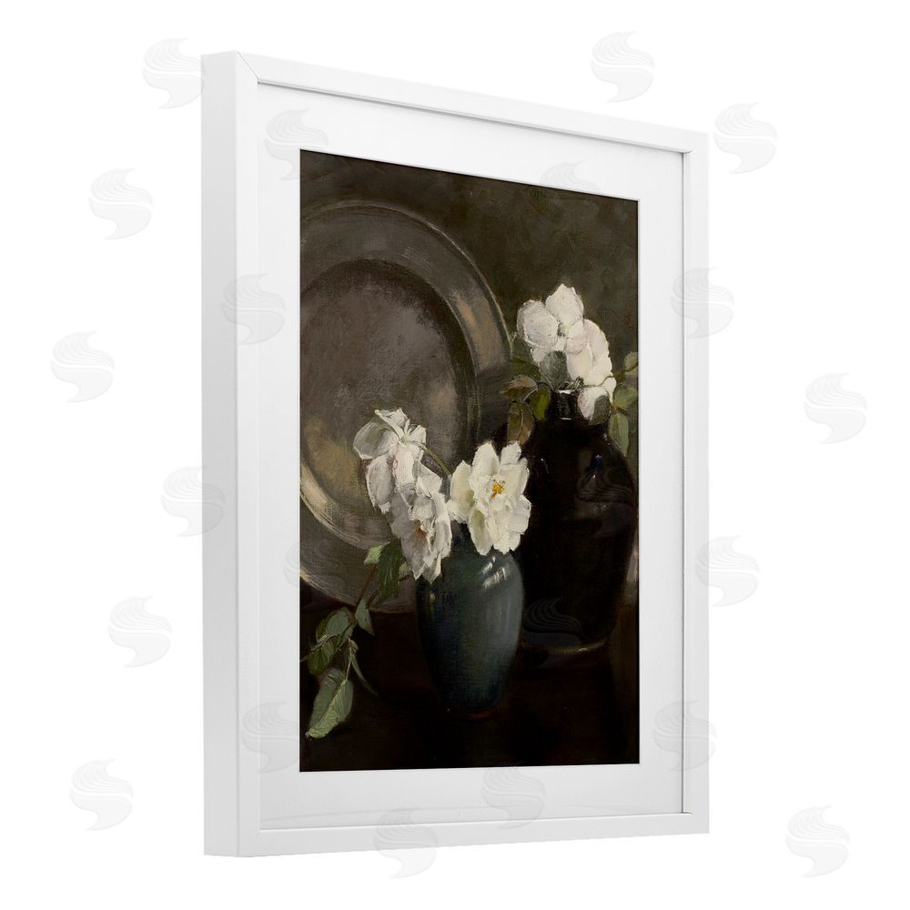 Leah Straatsma Peony Still Life with Plate White Framed Print Under Glass Art