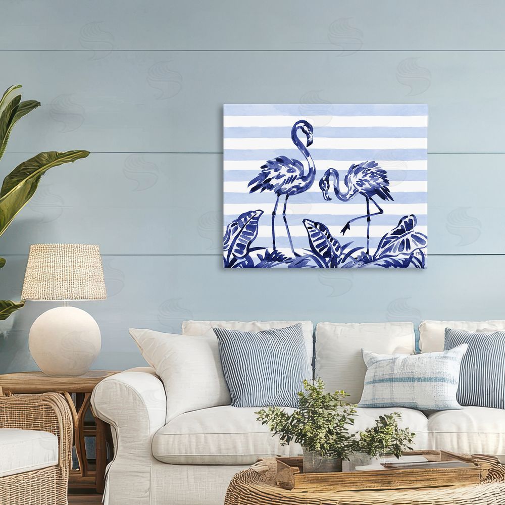 Paul Brent Indigo Brushstroke Flamingos Printed Wall Art in Room