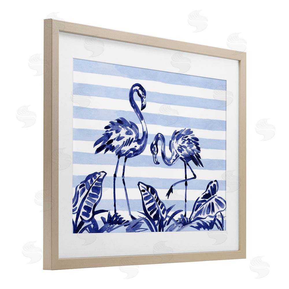 Paul Brent Indigo Brushstroke Flamingos Birch Framed Print Under Glass Art