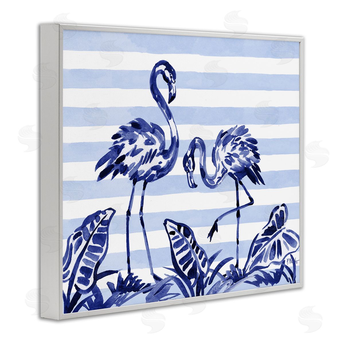 Paul Brent Indigo Brushstroke Flamingos White Frame Giclee Art Print