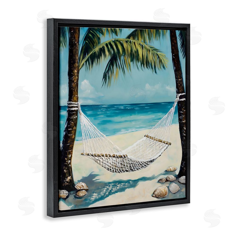 Franklyn Gregory Breezy Coastal Hammock Black Floating Frame Canvas Wall Art Print