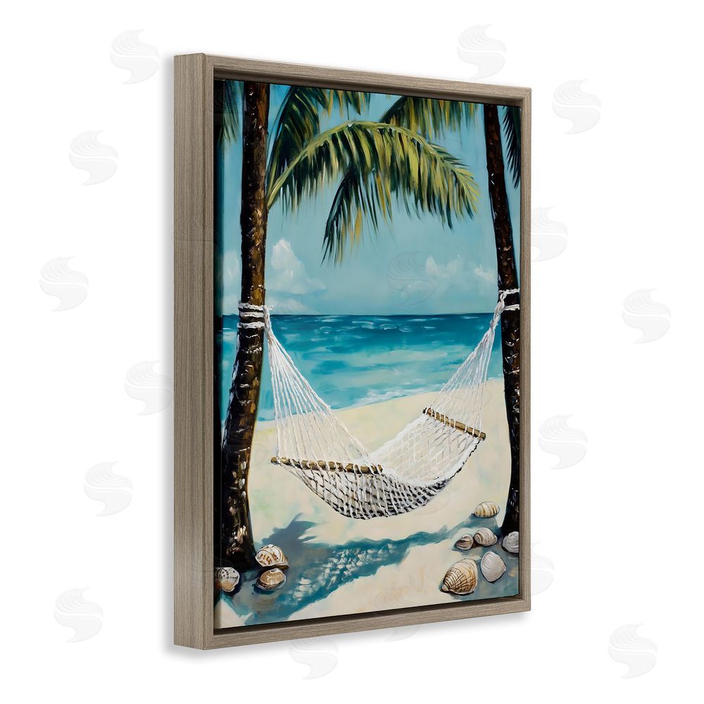 Franklyn Gregory Breezy Coastal Hammock Brown Floating Frame Canvas Wall Art Print
