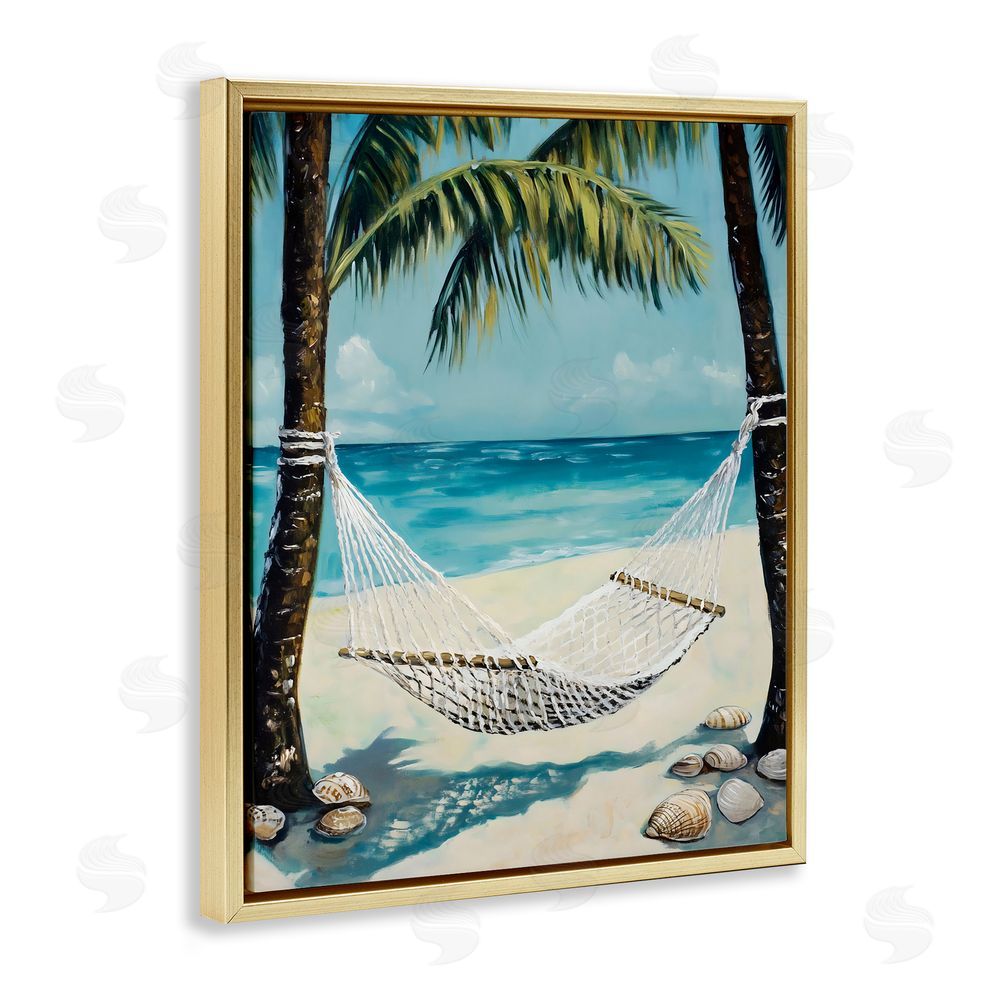 Franklyn Gregory Breezy Coastal Hammock Gold Floating Frame Canvas Wall Art Print
